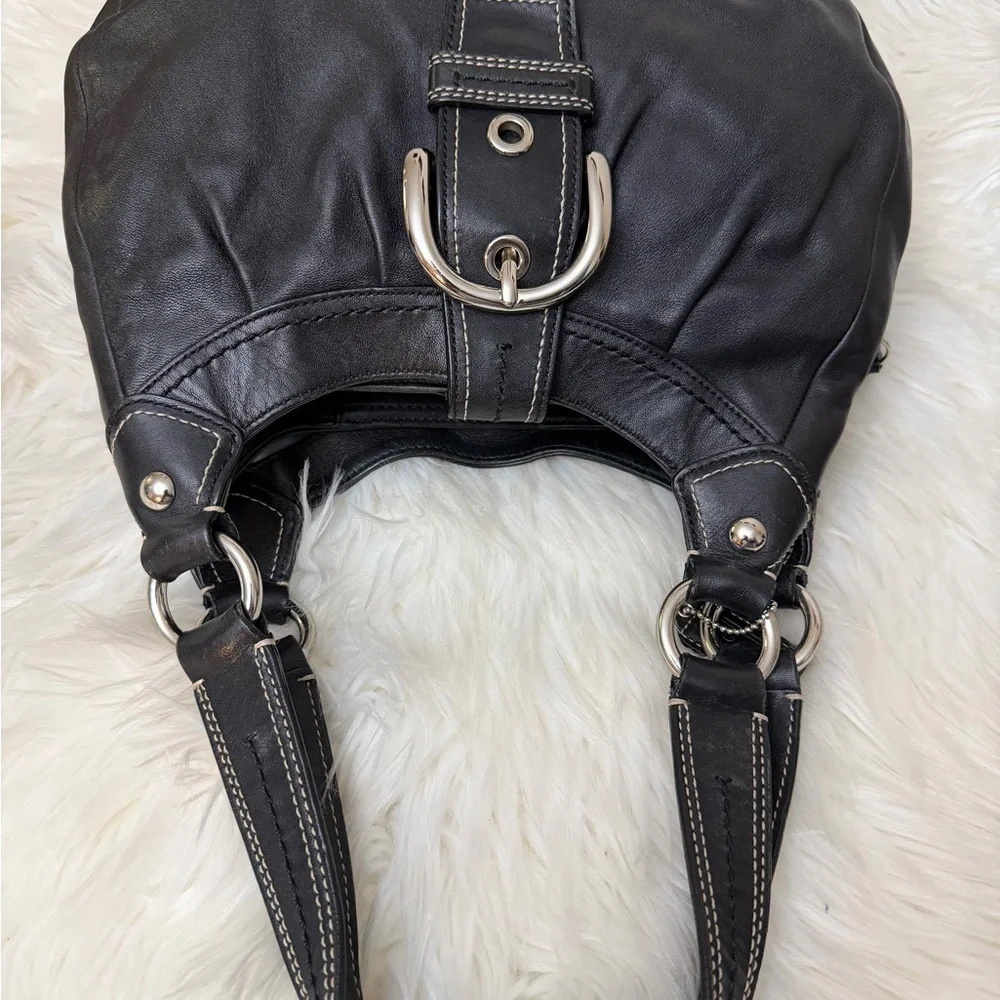 Coach Black Leather Shoulder Bag with Light Blue Interior Lining# F15527